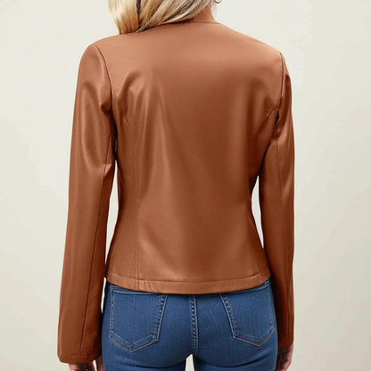Women's Leather Jacket Slim Fit Brown Winter Apricot
