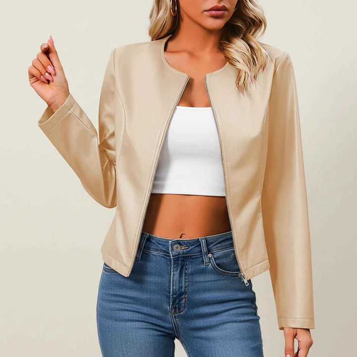 Women's Slim Fit Leather Jacket Apricot