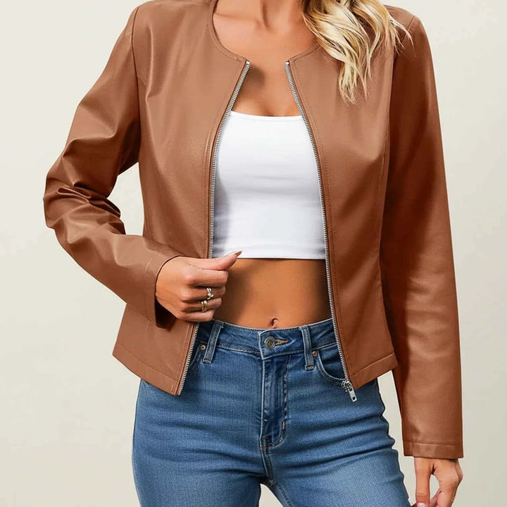 Women's Slim Fit Leather Jacket Brown