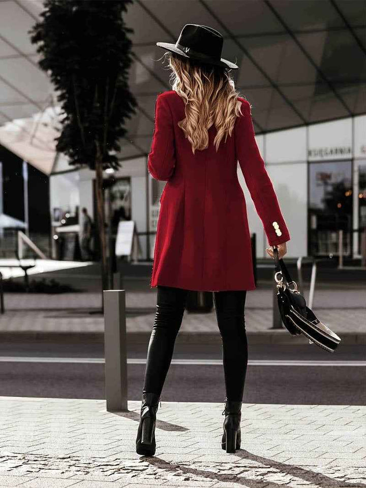 Women's Slim Fit Mid-Length Wool Coat – Double-Breasted with Tailored Lapels