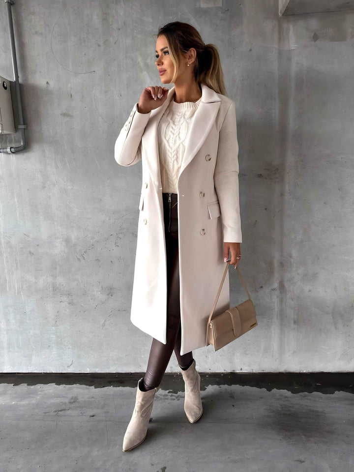 Women's Slim Fit Wool Blend Overcoat – Double-Breasted Long Length with Notched Collar