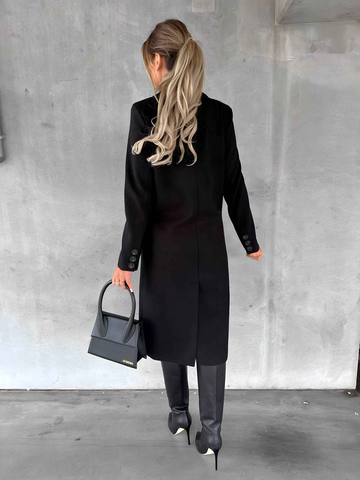 Women's Slim Fit Wool Blend Overcoat – Double-Breasted Long Length with Notched Collar