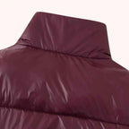 Women's Burgundy Down Lined Zip Stand Collar Slim Waistcoat