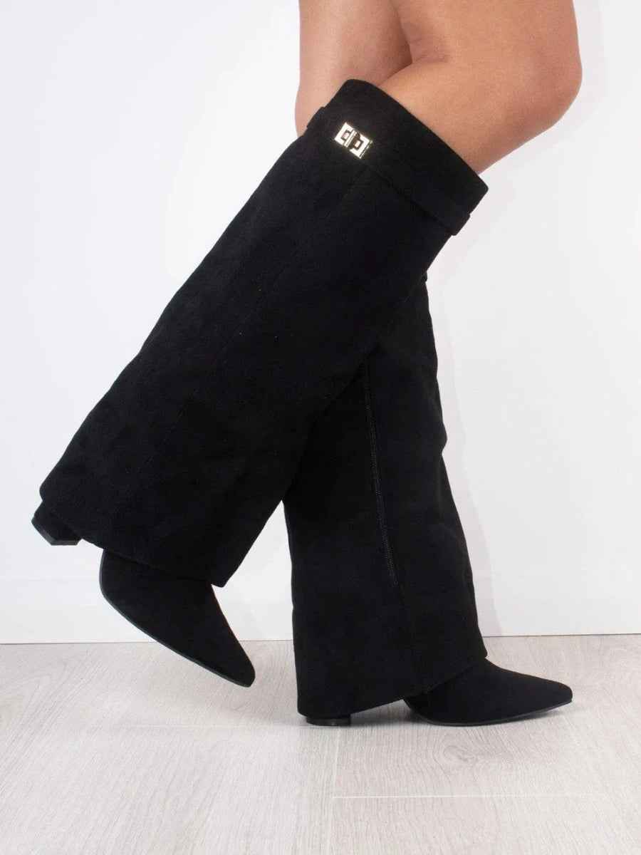 Women's Slouchy Pointed Toe Thigh-High Boots – Chic & Comfortable Black Suede