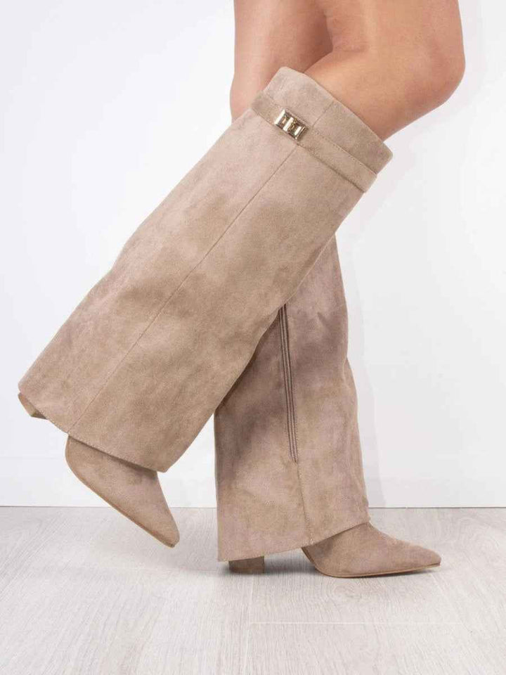 Women's Slouchy Pointed Toe Thigh-High Boots – Chic & Comfortable Beige Suede
