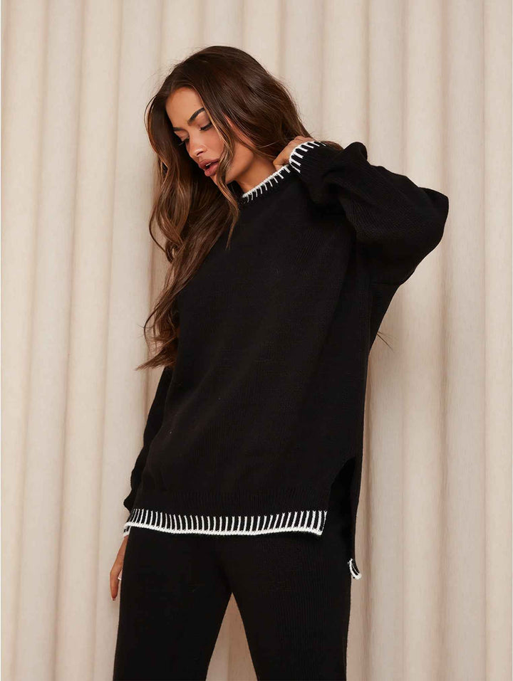 Women's Soft Knit Loungewear Set – Oversized Sweater & Relaxed Fit Pants
