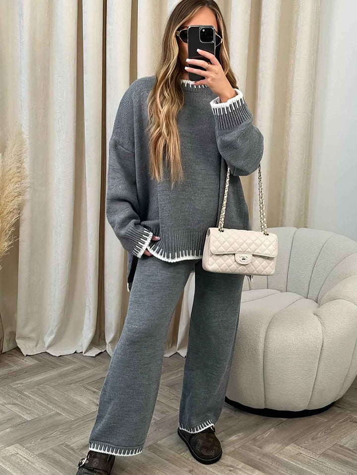 Women's Soft Knit Loungewear Set – Oversized Sweater & Relaxed Fit Pants Grey