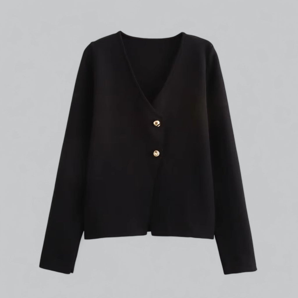 Women's Spring Minimal Button Cardigan Black