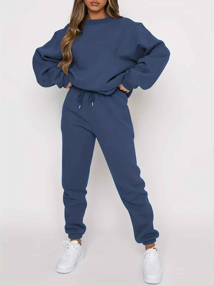 Women's Soft Loungewear Set – Relaxed Fit Sweater & Jogging Pants for Breathable Comfort Navy Blue