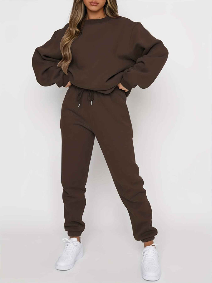 Women's Soft Loungewear Set – Relaxed Fit Sweater & Jogging Pants for Breathable Comfort Coffee