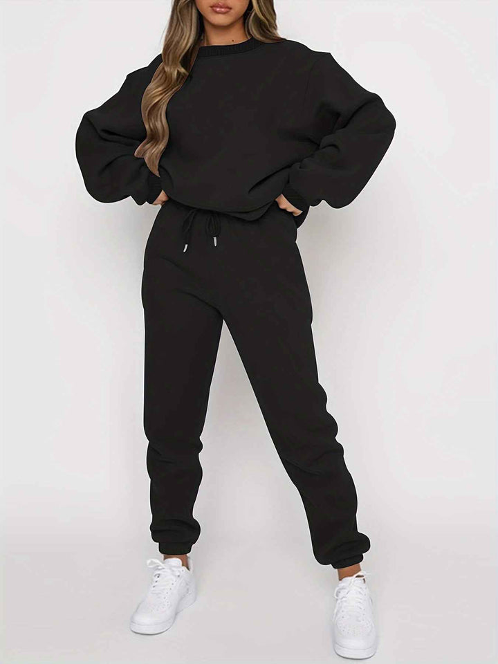 Women's Soft Loungewear Set – Relaxed Fit Sweater & Jogging Pants for Breathable Comfort Black
