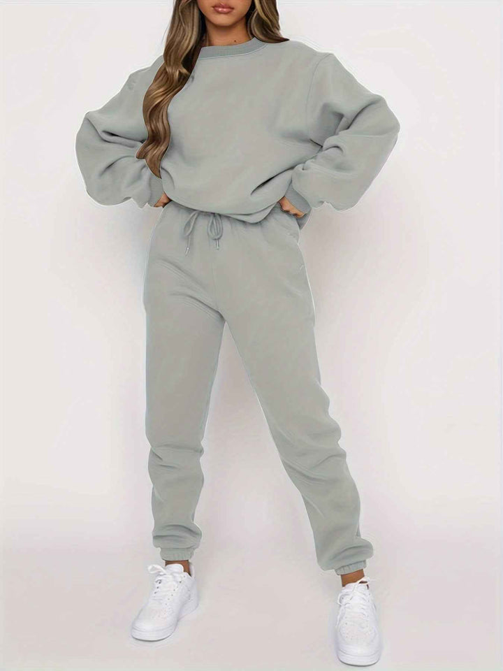 Women's Soft Loungewear Set – Relaxed Fit Sweater & Jogging Pants for Breathable Comfort Grey