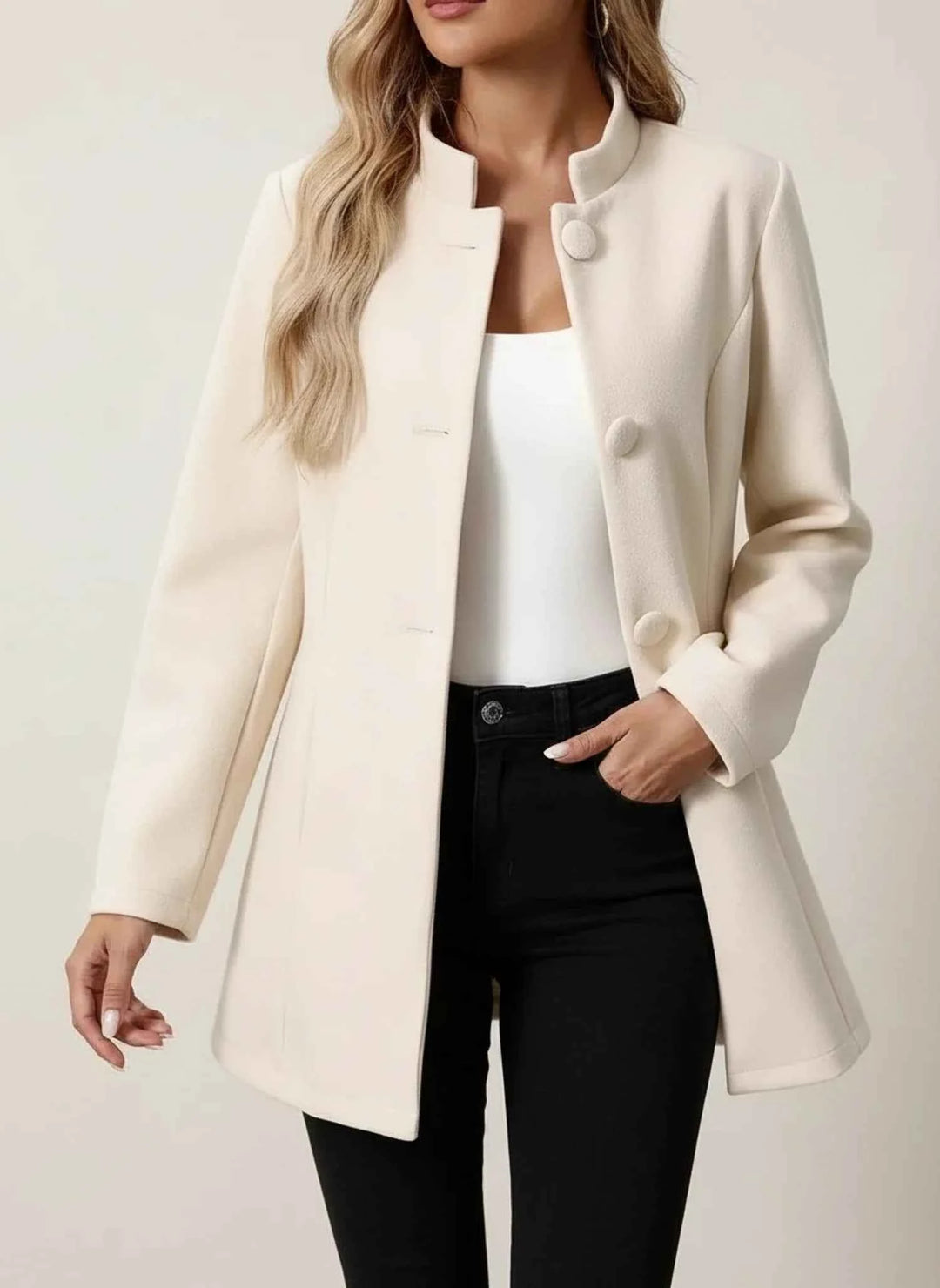 Women's Stand Collar Business Casual Blazer Coat Beige