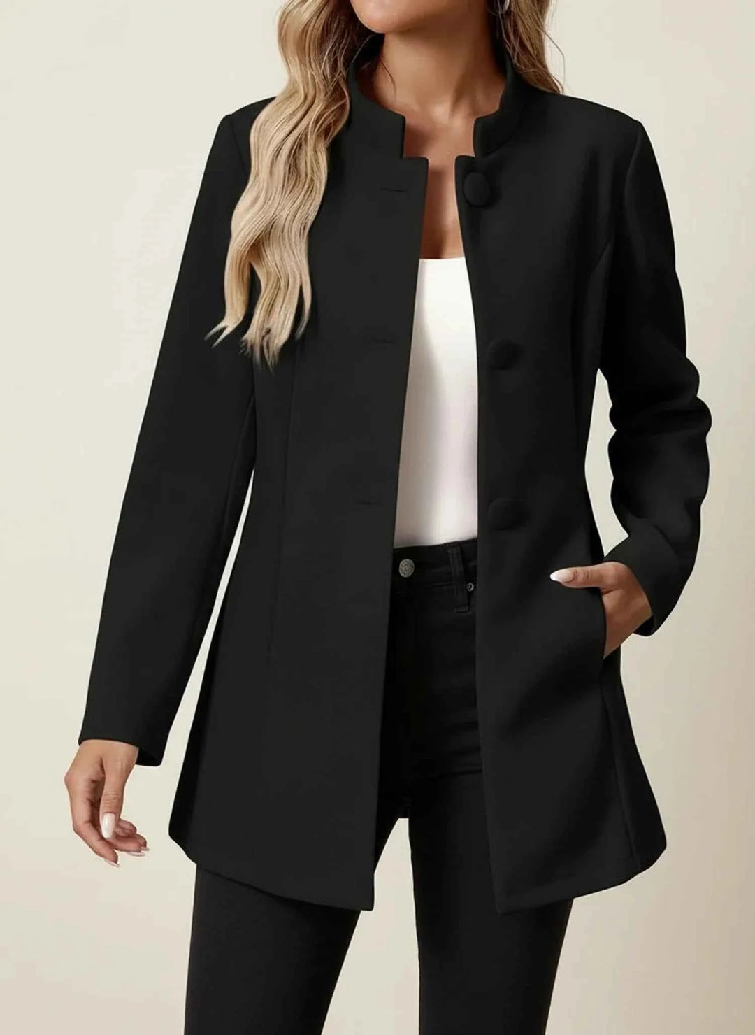 Women's Stand Collar Business Casual Blazer Coat Black