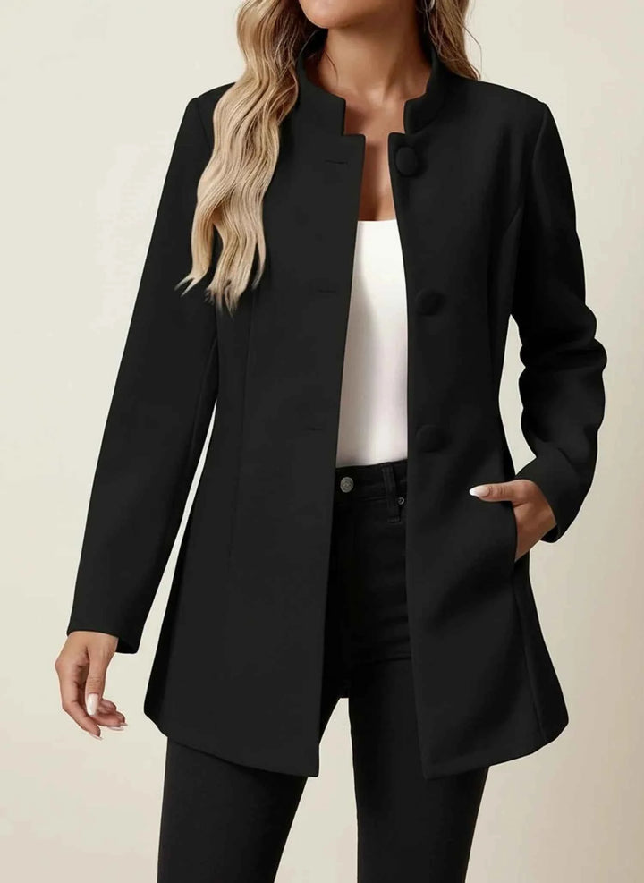 Women's Stand Collar Business Casual Blazer Coat Black