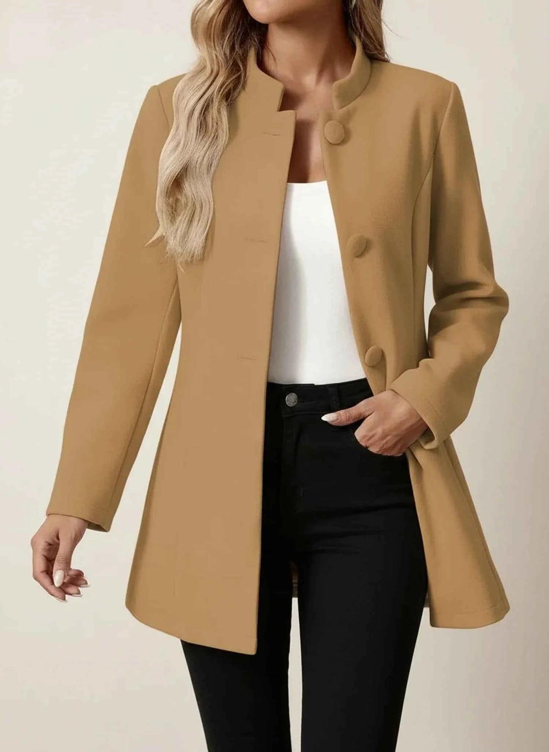 Women's Stand Collar Business Casual Blazer Coat Brown