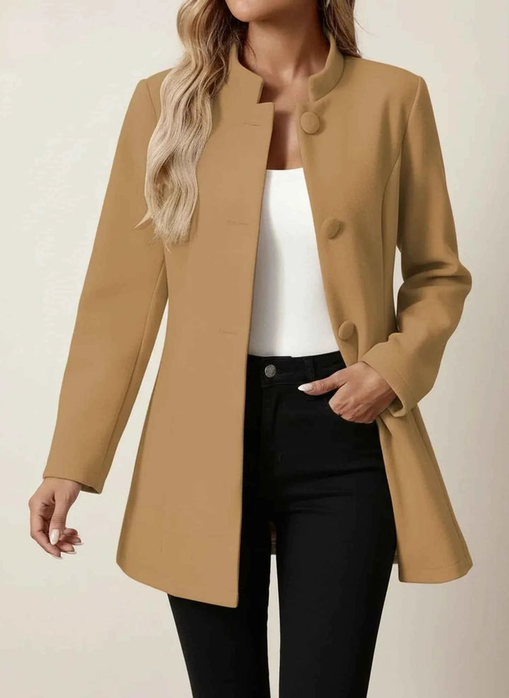 Women's Stand Collar Business Casual Blazer Coat Brown