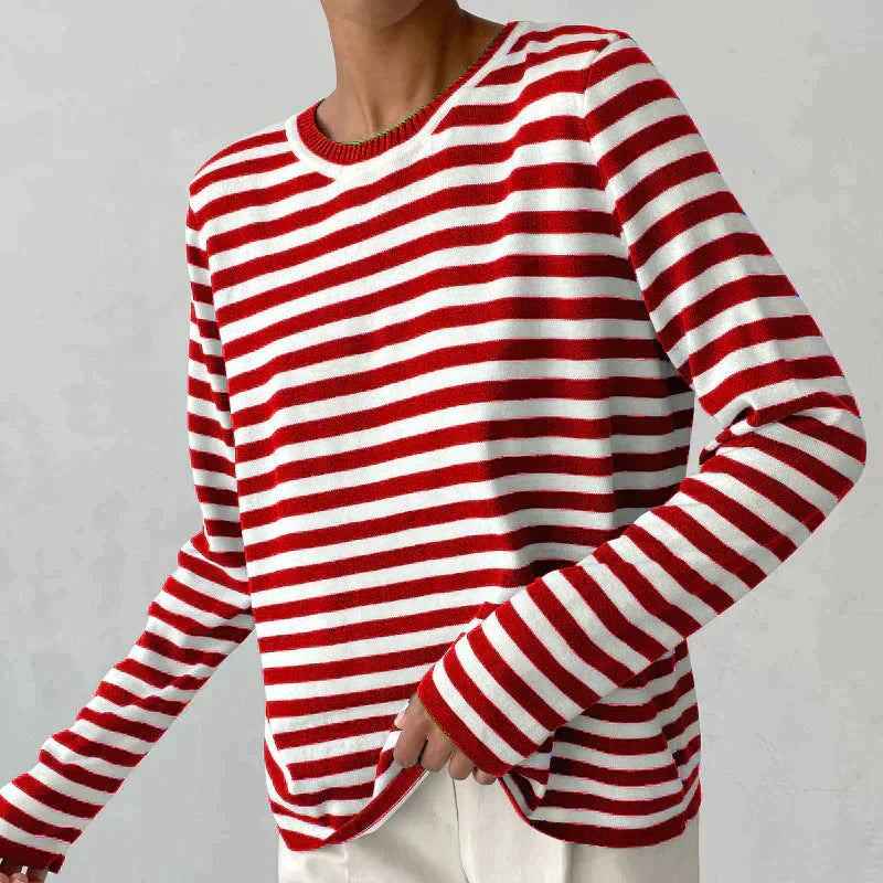 Women's Striped Knit Sweater Red