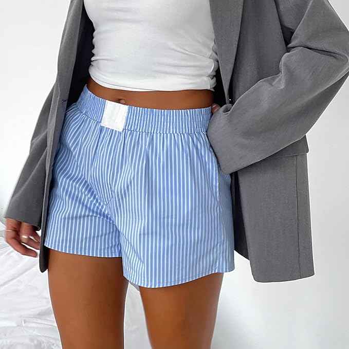 Women's Striped Lounge Shorts – Elastic Waistband – Breathable – Comfort Fit