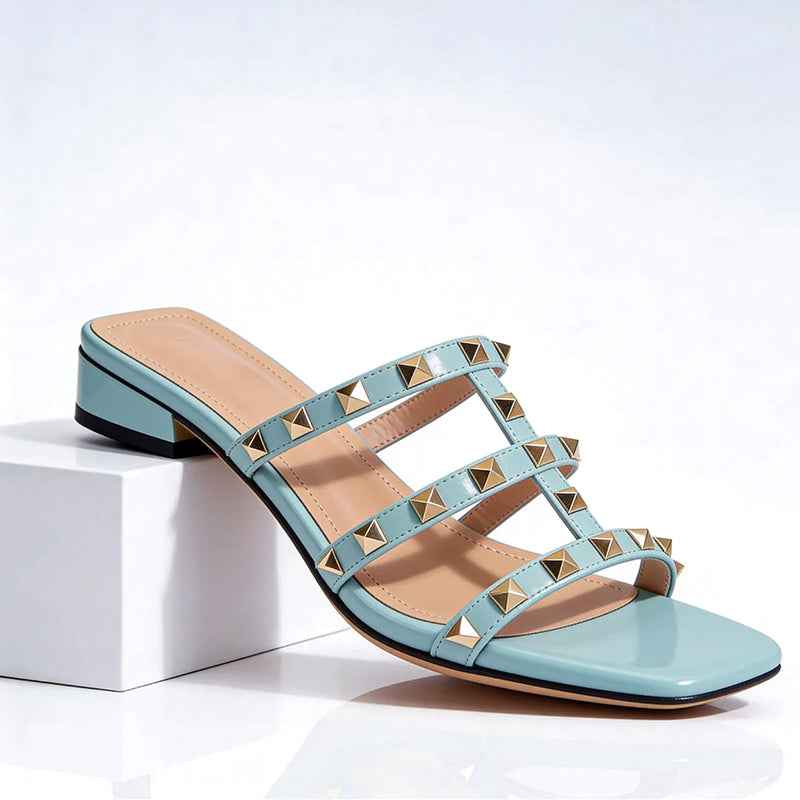 Women's Studded Block Heel Sandals Blue