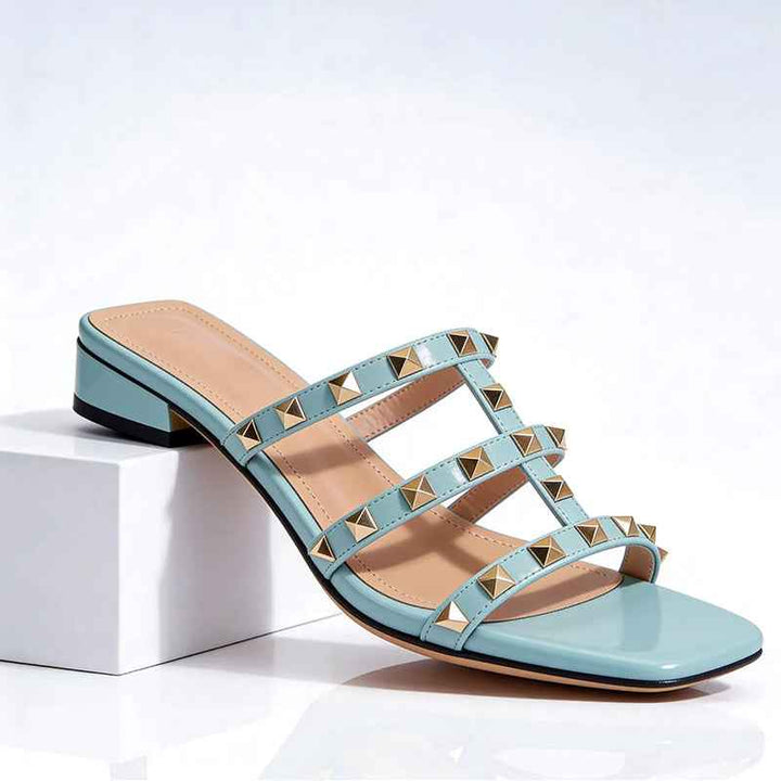 Women's Studded Block Heel Sandals Blue