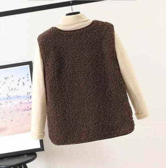 Women's Beige Button Up Pocket Layering Knit Gilet Vest
