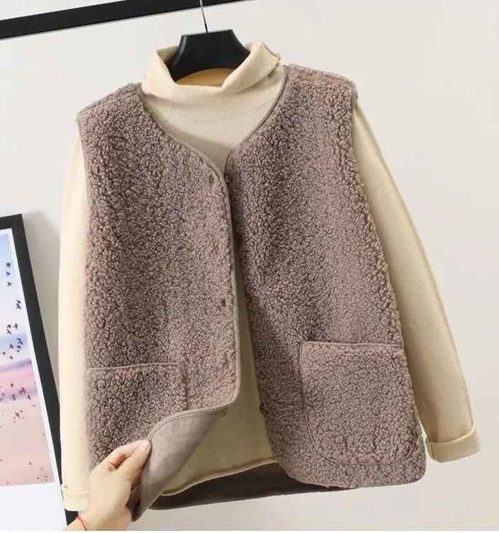Women's Stylish Button-Up Comfortable Gilet Light Khaki