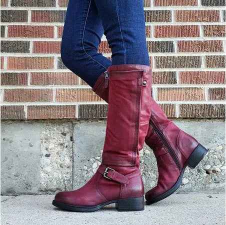 Women's Stylish & Comfortable Classic Round Toe Knee-High Boots Red