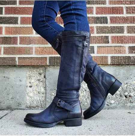 Women's Stylish & Comfortable Classic Round Toe Knee-High Boots Blue