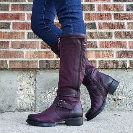 Women's Stylish & Comfortable Classic Round Toe Knee-High Boots Purple