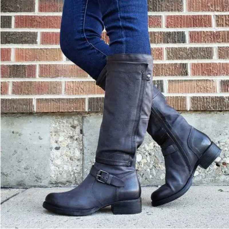 Women's Stylish & Comfortable Classic Round Toe Knee-High Boots Black