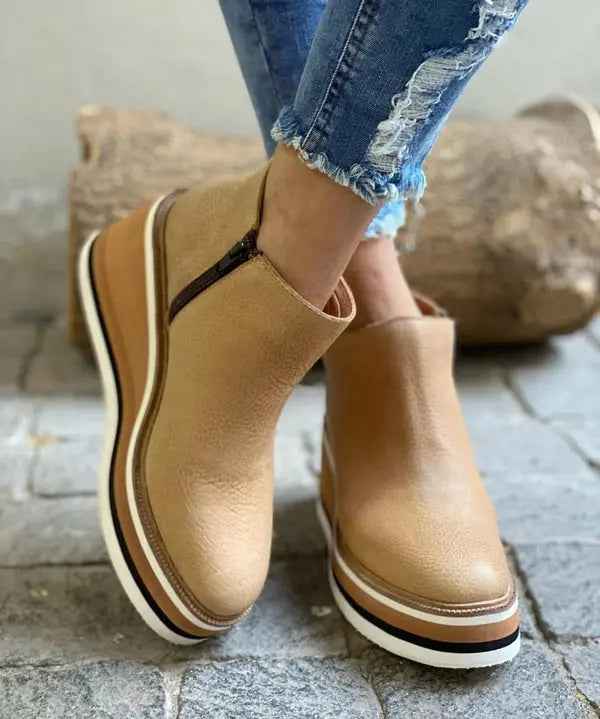 Women's Stylish & Comfortable Platform Wedge Ankle Boots Khaki