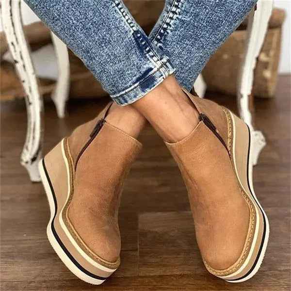 Women's Stylish & Comfortable Platform Wedge Ankle Boots Light Brown