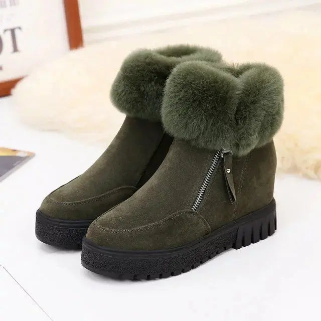 Women's Stylish Comfortable Short Winter Boots with Heel Green