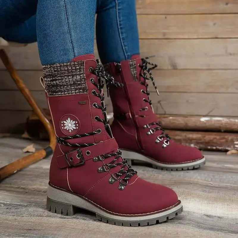 Women's Stylish High Heel Winter Boots – Warm & Chic for Cold Weather Red