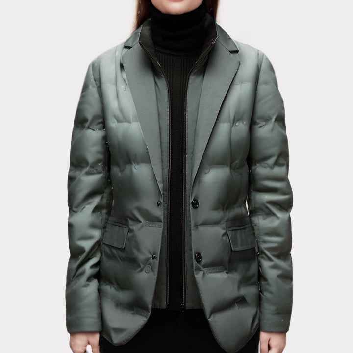 Women's Stylish Insulated Puffer Blazer Jacket Green