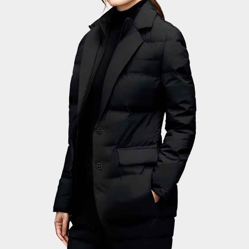 Women's Stylish Insulated Puffer Blazer Jacket Black