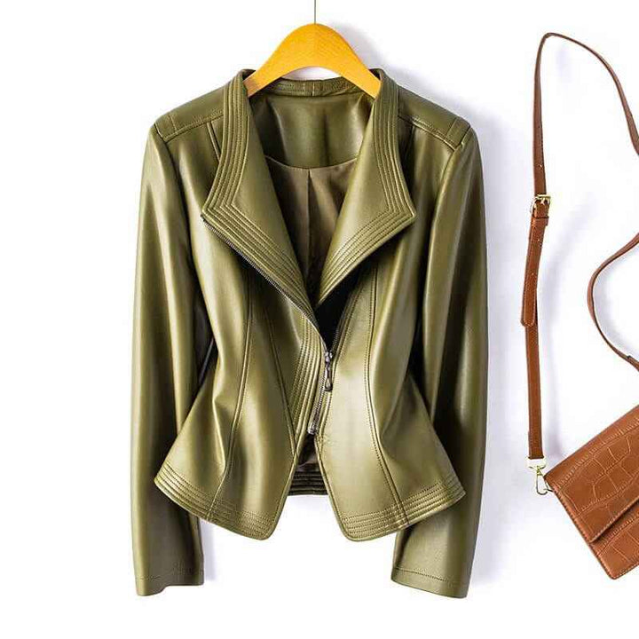 Women's Stylish Leather Jacket Olive Green