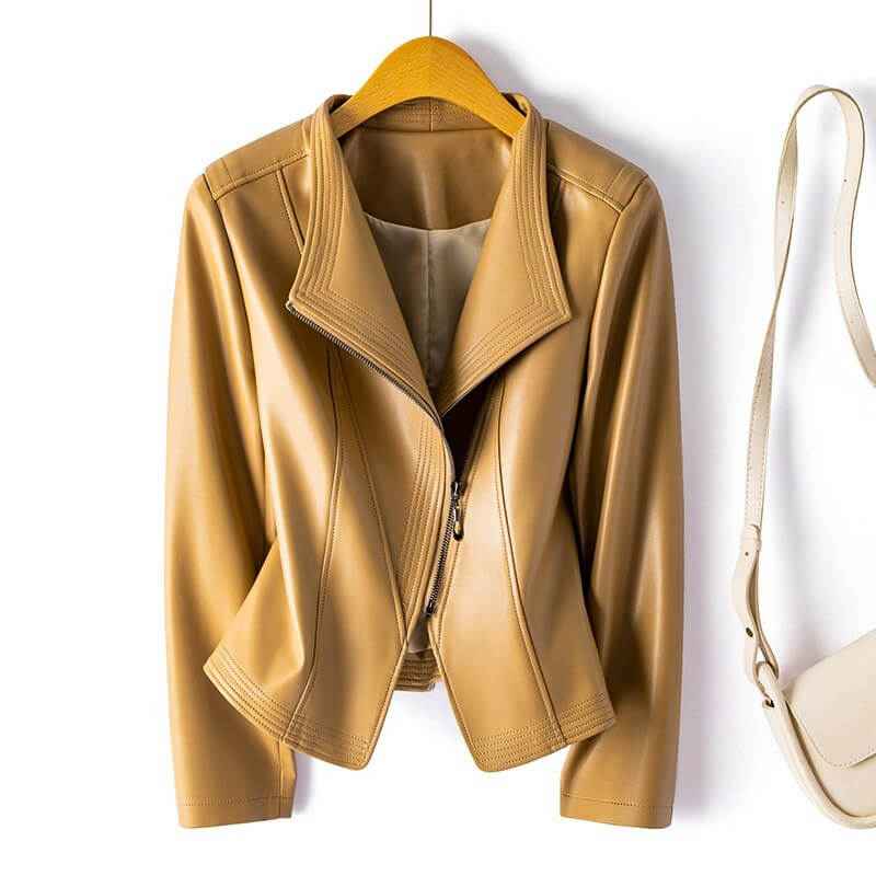 Women's Stylish Leather Jacket Warm Beige