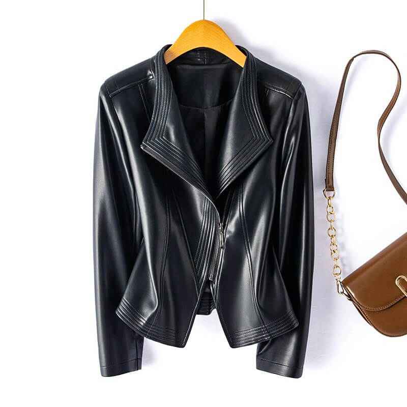Women's Stylish Leather Jacket Jet Black