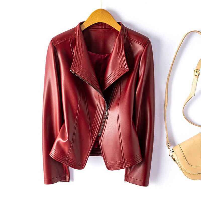 Women's Stylish Leather Jacket Crimson Red