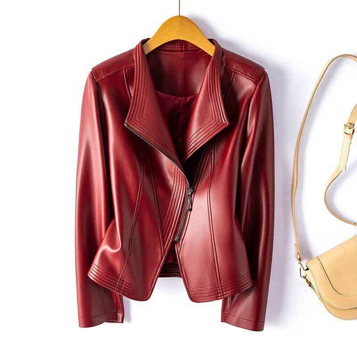 Women's Stylish Leather Jacket Crimson Red
