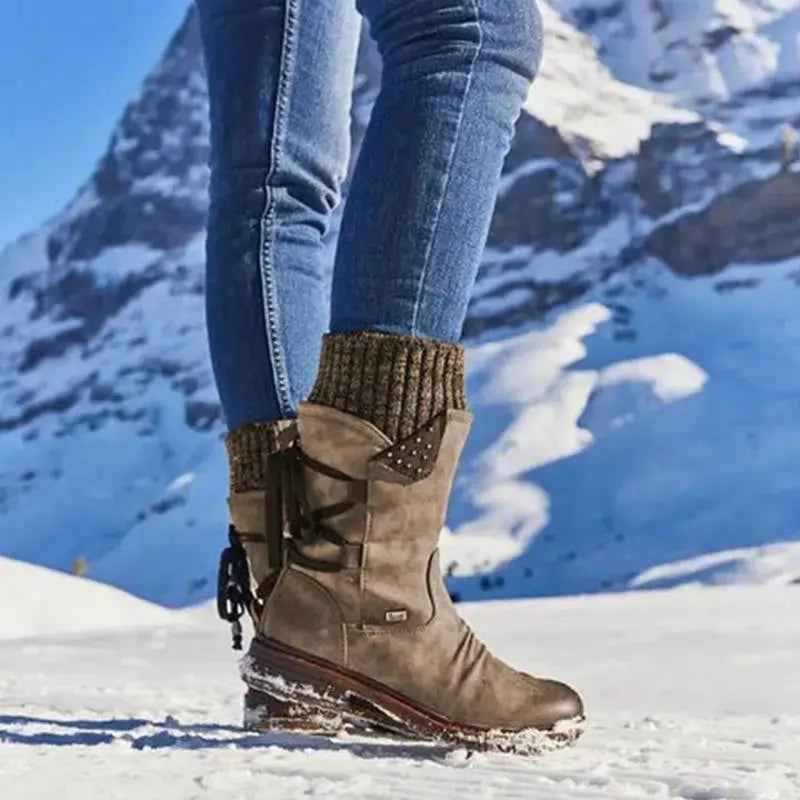 Women's Stylish Mid-Calf Strass-Embellished Boots – Cozy & Chic