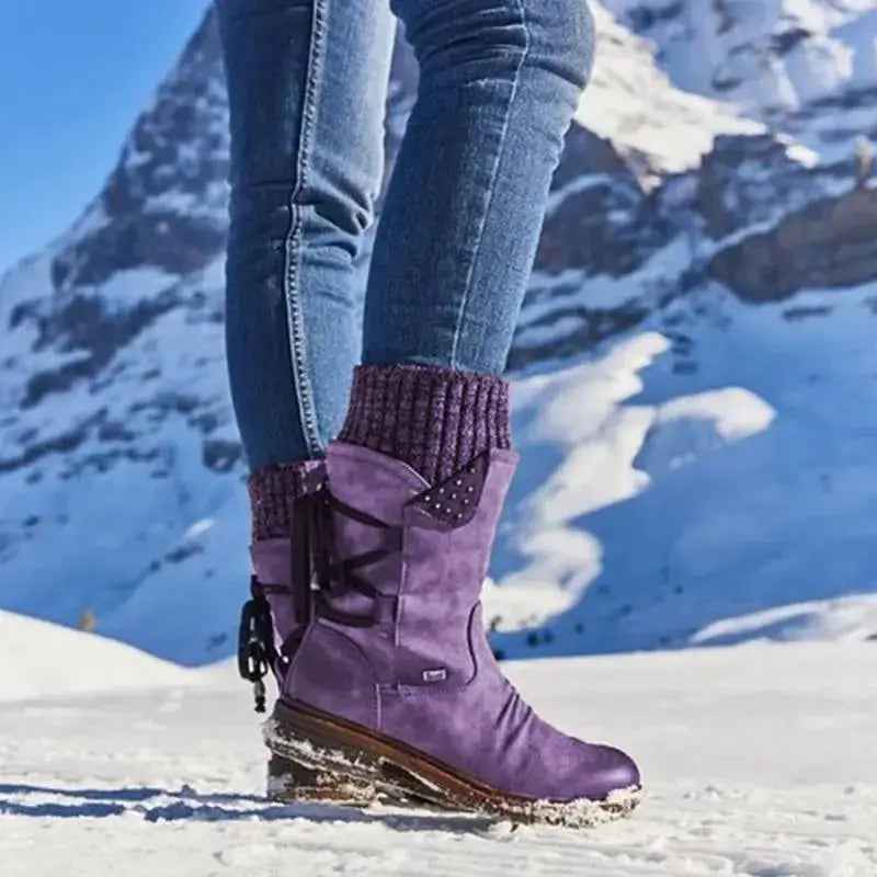 Women's Stylish Mid-Calf Strass-Embellished Boots – Cozy & Chic