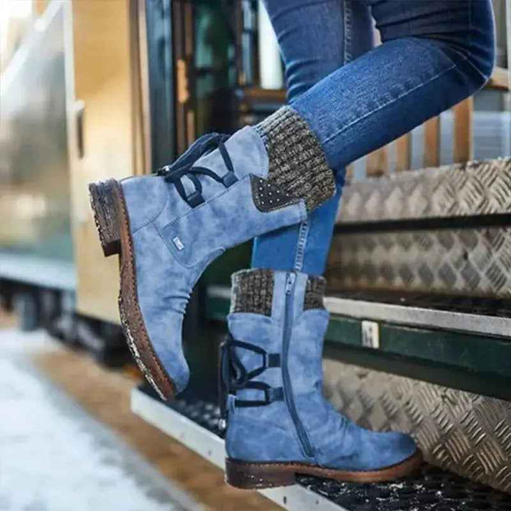 Women's Stylish Mid-Calf Strass-Embellished Boots – Cozy & Chic
