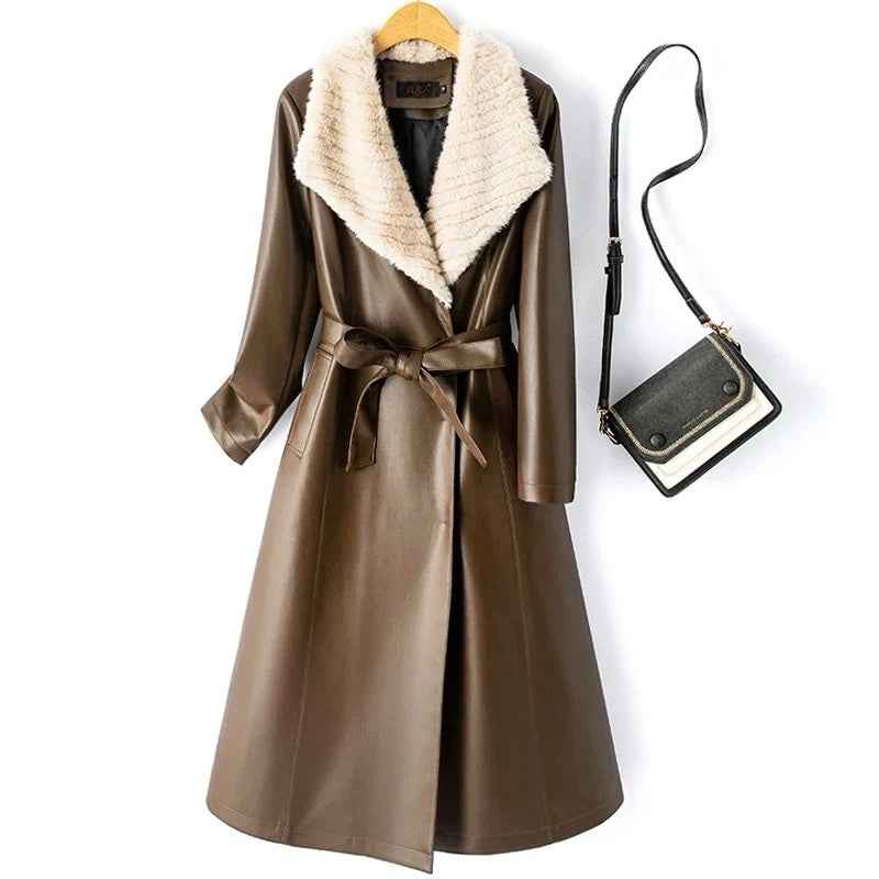 Women's Stylish Trench Coat Jacket Chestnut Brown