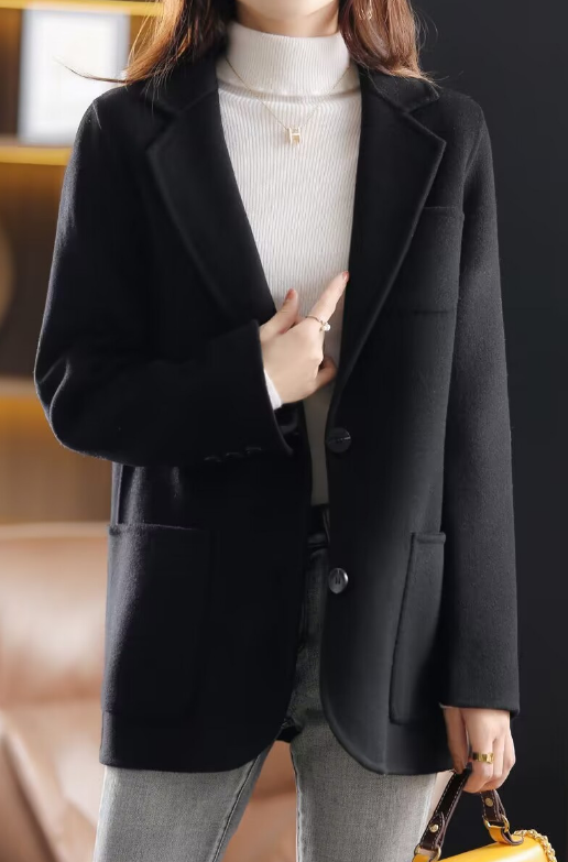 Women's Stylish Tweed Blazer - Tailored Jacket for Autumn & Winter Black