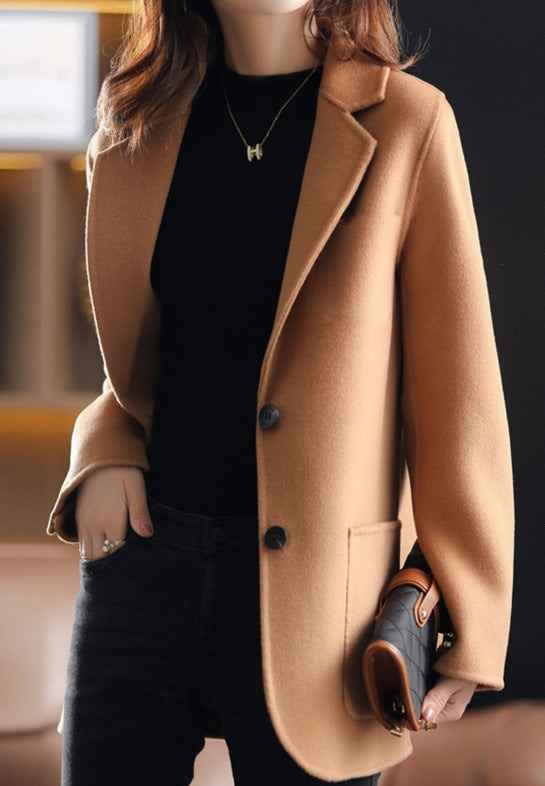 Women's Stylish Tweed Blazer - Tailored Jacket for Autumn & Winter Brown