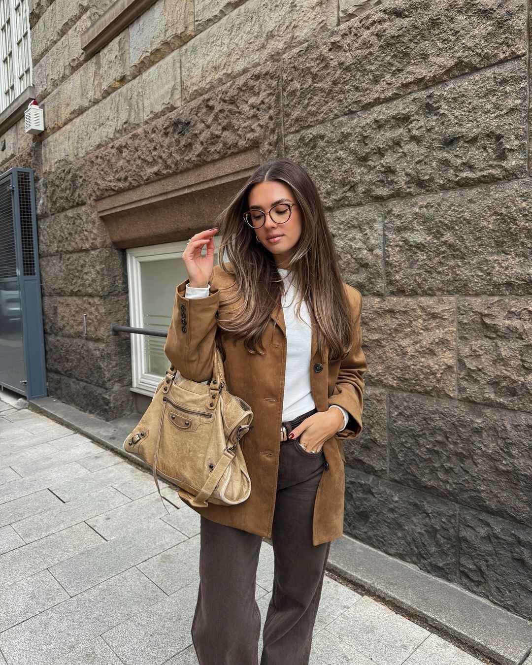 Women's Suede Blazer Single-Breasted Straight Fit Notch Lapel Long