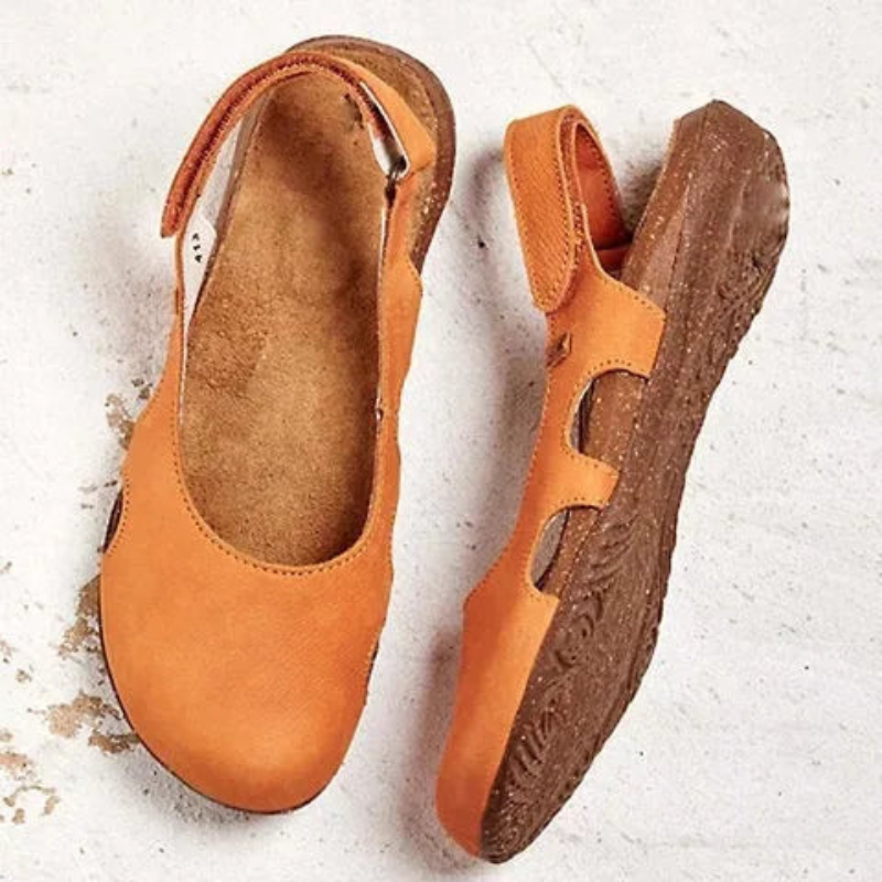 Women's Suede Textured Sandals with Side Cutouts Orange